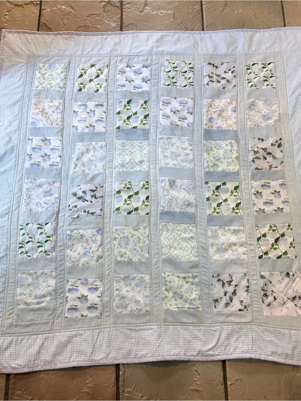 Shabby Chic Handmade Light Blue and White Patchwork Quilt - Home Bedding